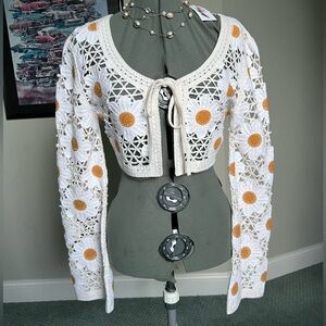 PriceFirm Jessica Simpson XL L Crochet daisy sweater cardigan easter valentines